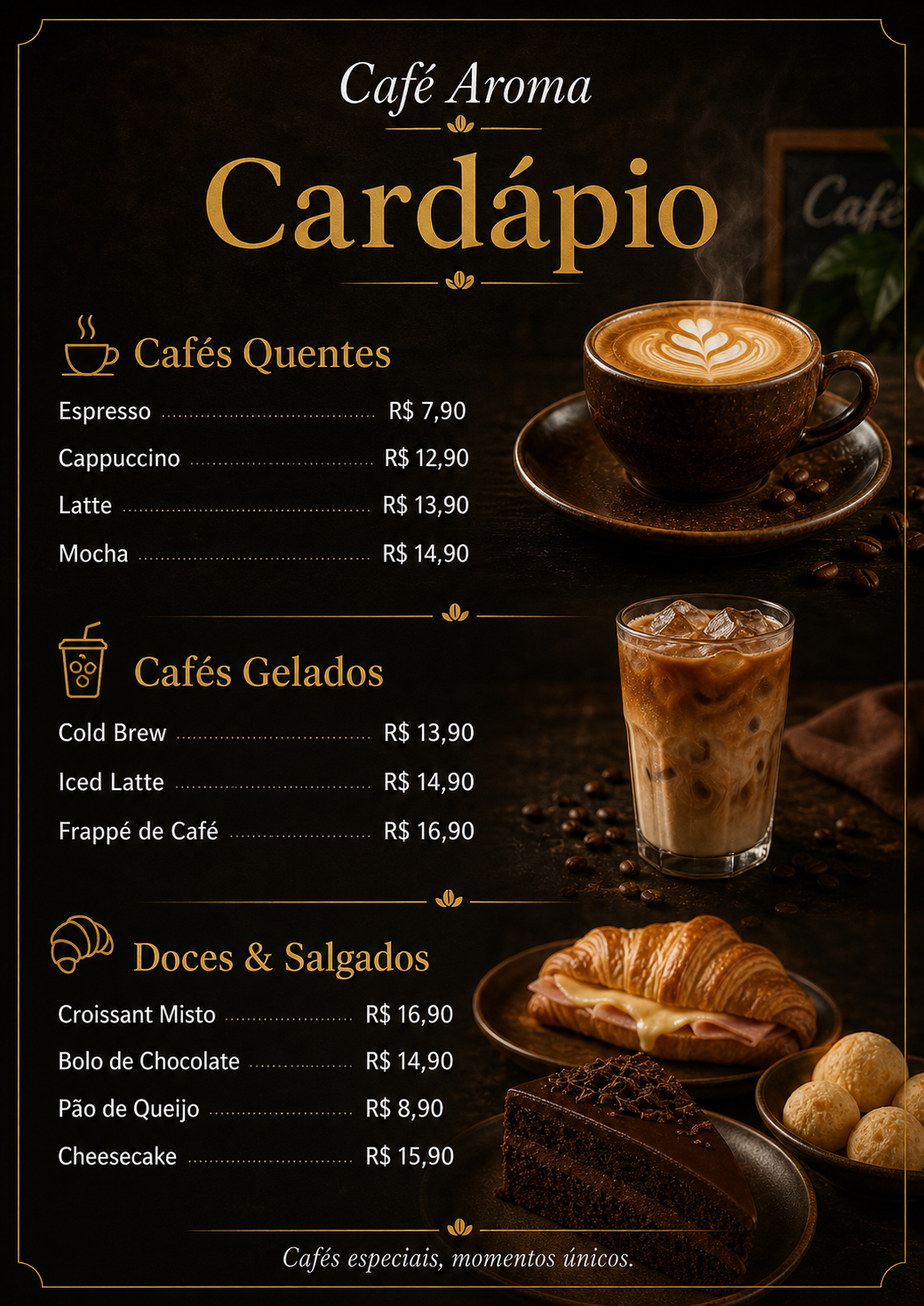Cardápio da cafeteria